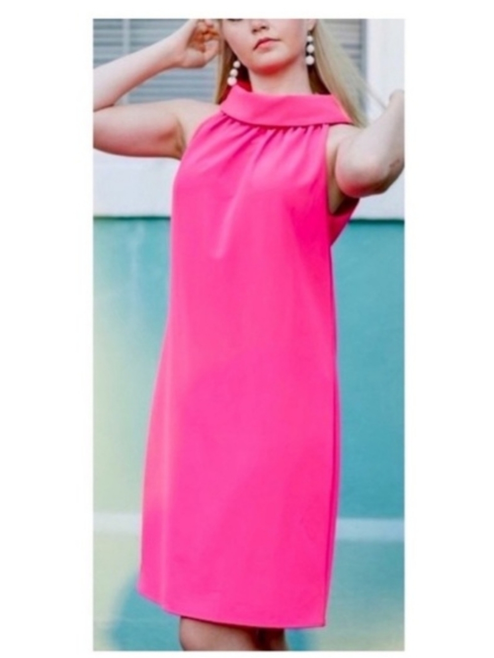 NWOT STS Sail To Sable Pink Cowl Neck Button Back Sleeveless Hydra Shift Dress - Picture 9 of 9